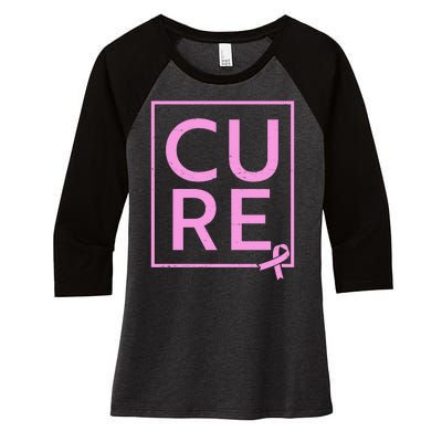 Cure Breast Cancer Awareness Pink Ribbon Women's Tri-Blend 3/4-Sleeve Raglan Shirt