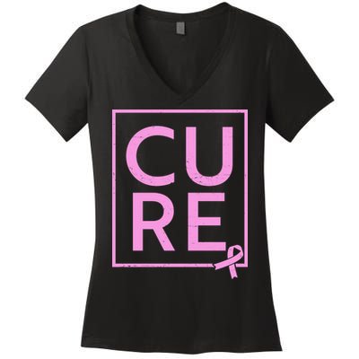 Cure Breast Cancer Awareness Pink Ribbon Women's V-Neck T-Shirt