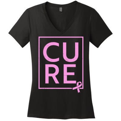 Cure Breast Cancer Awareness Pink Ribbon Women's V-Neck T-Shirt