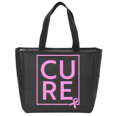 Cure Breast Cancer Awareness Pink Ribbon Zip Tote Bag