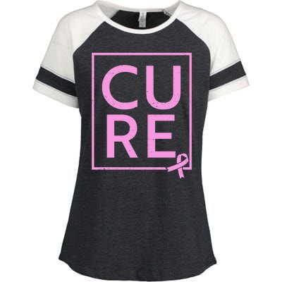 Cure Breast Cancer Awareness Pink Ribbon Enza Ladies Jersey Colorblock Tee