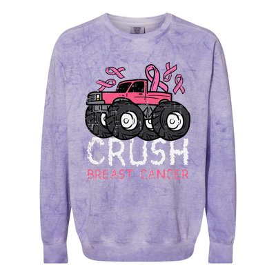 Crush Breast Cancer Awareness Monster Truck Colorblast Crewneck Sweatshirt