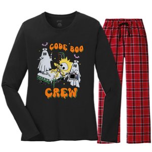 Code Boo Crew Funny Ghost Nurse Halloween Costume Nursing Women's Long Sleeve Flannel Pajama Set 