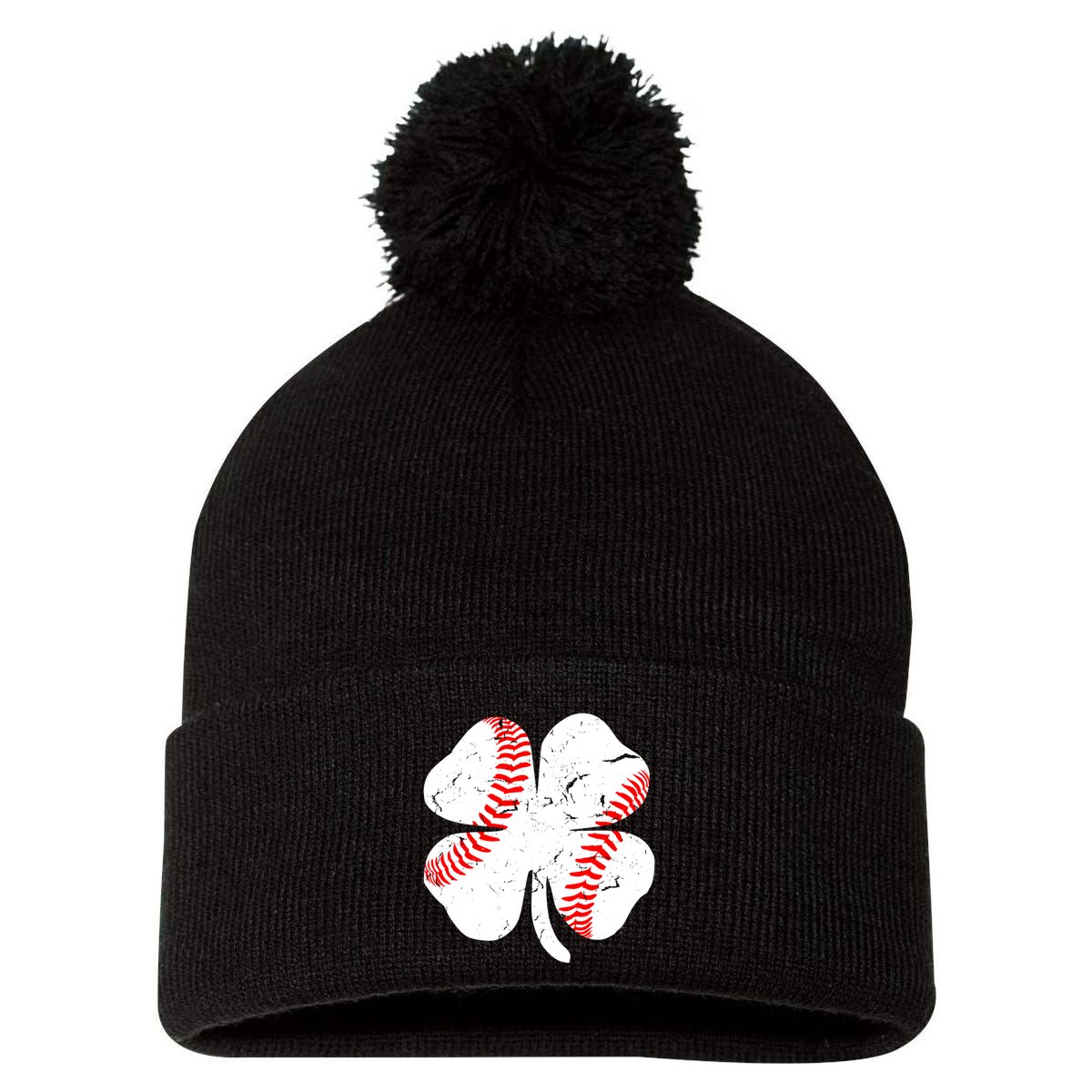 Clover Baseball Pom Pom 12in Knit Beanie