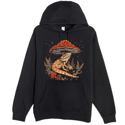Cute Bearded Dragon Lizard Cottagecore Aesthetic Mushroom Premium Pullover Hoodie