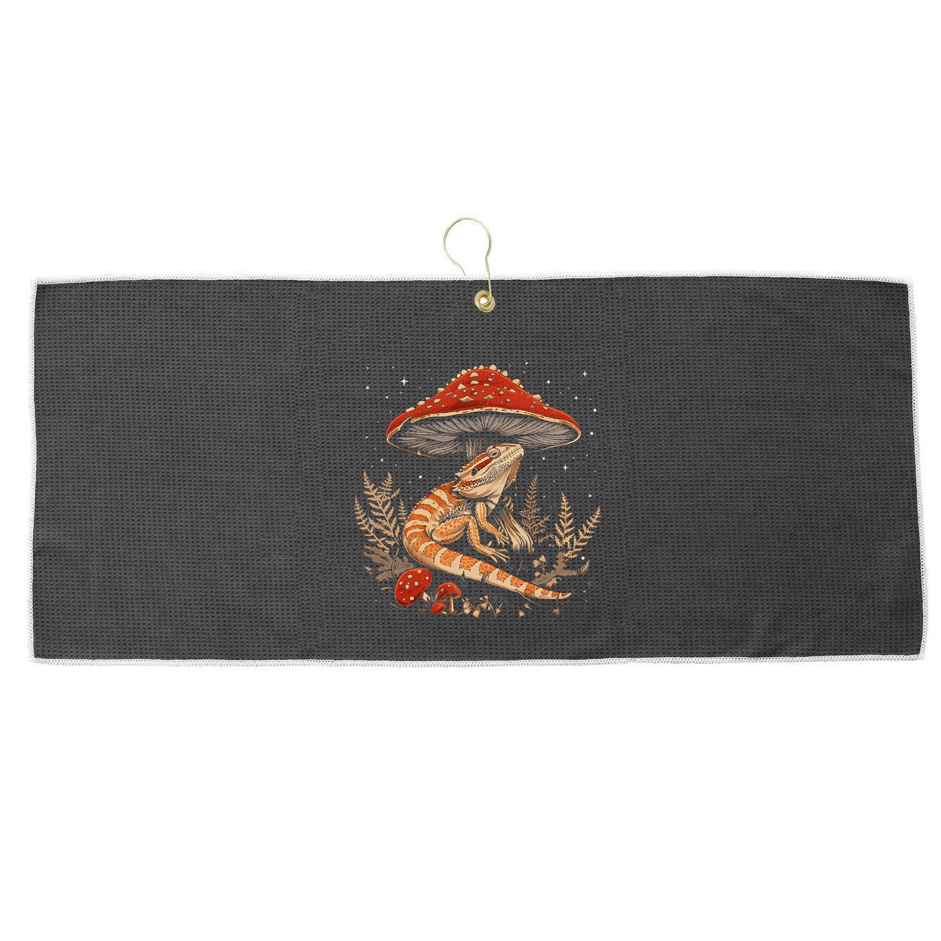 Cute Bearded Dragon Lizard Cottagecore Aesthetic Mushroom Large Microfiber Waffle Golf Towel