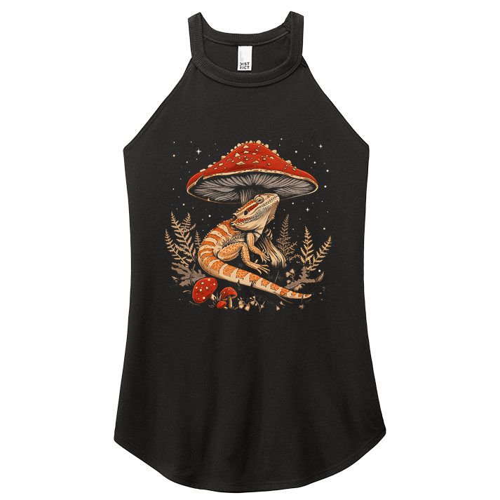 Cute Bearded Dragon Lizard Cottagecore Aesthetic Mushroom Women's Perfect Tri Rocker Tank