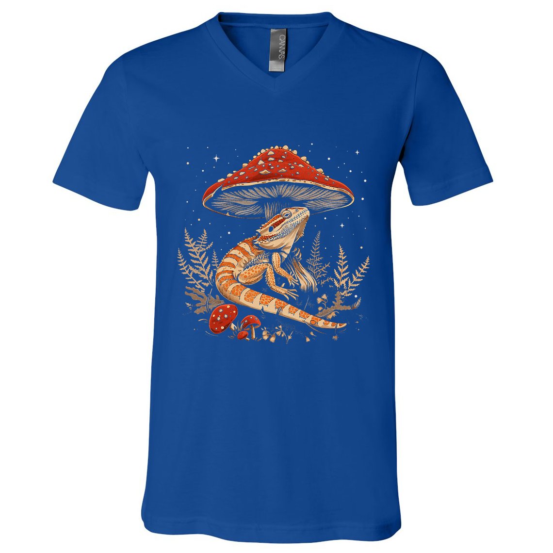 Cute Bearded Dragon Lizard Cottagecore Aesthetic Mushroom V-Neck T-Shirt