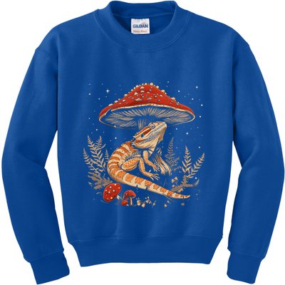 Cute Bearded Dragon Lizard Cottagecore Aesthetic Mushroom Kids Sweatshirt