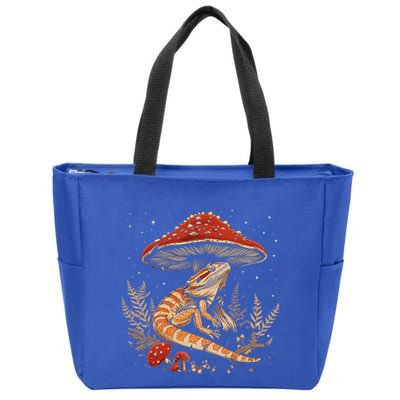 Cute Bearded Dragon Lizard Cottagecore Aesthetic Mushroom Zip Tote Bag