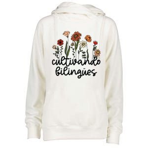 Cultivando Bilingues Dual Language Crew Bilingual Teacher Womens Funnel Neck Pullover Hood