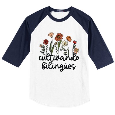 Cultivando Bilingues Dual Language Crew Bilingual Teacher Baseball Sleeve Shirt