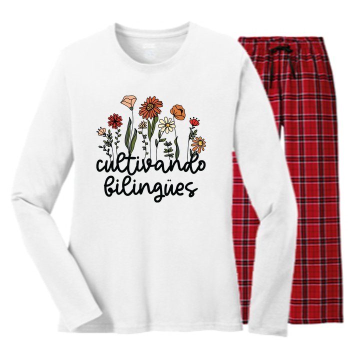 Cultivando Bilingues Dual Language Crew Bilingual Teacher Women's Long Sleeve Flannel Pajama Set 