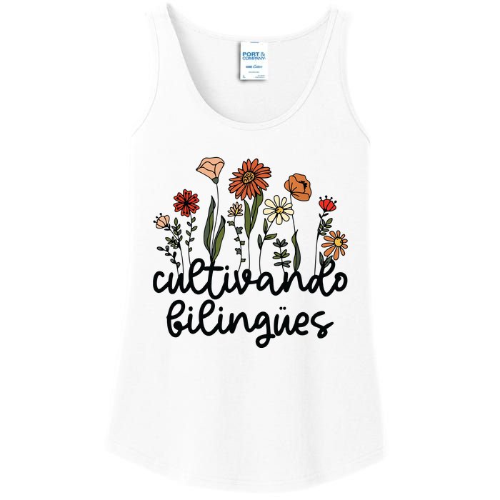 Cultivando Bilingues Dual Language Crew Bilingual Teacher Ladies Essential Tank