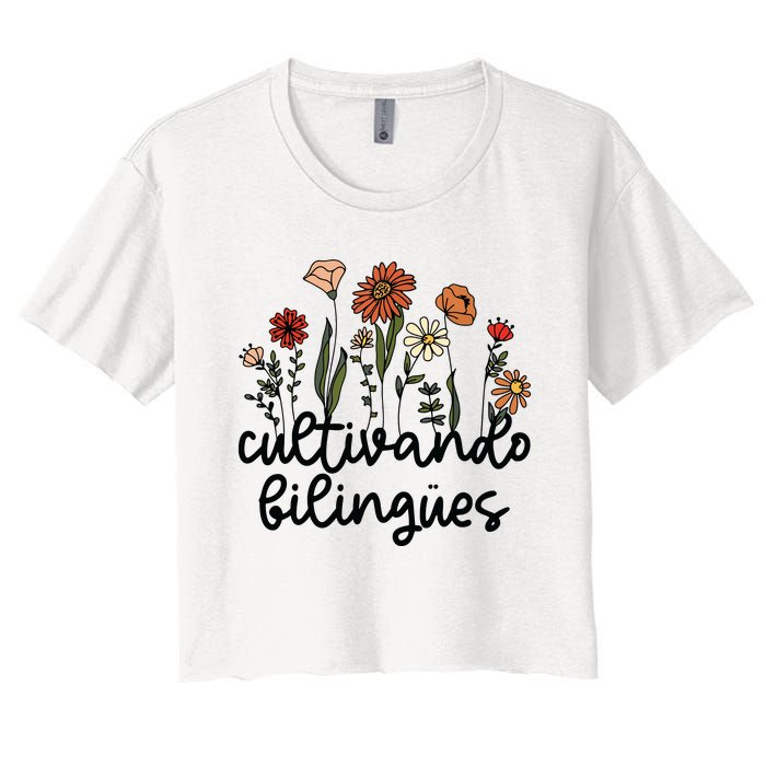 Cultivando Bilingues Dual Language Crew Bilingual Teacher Women's Crop Top Tee