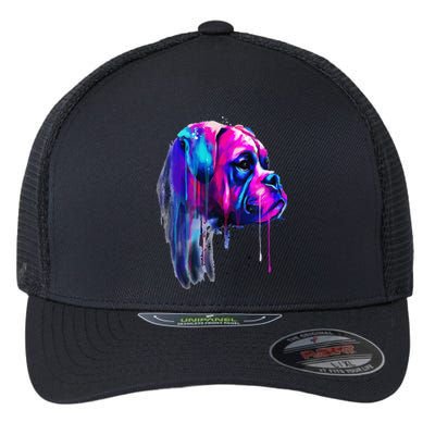 Colorful Boxer Dog Art Watercolor Flexfit Unipanel Trucker Cap