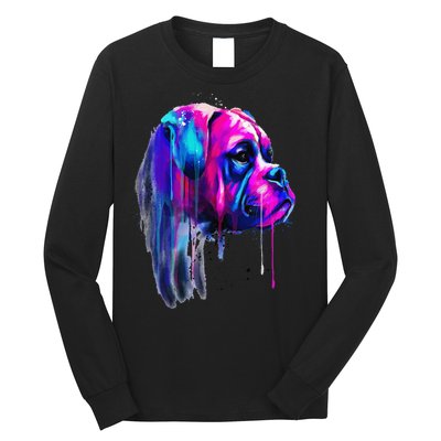 Colorful Boxer Dog Art Watercolor Long Sleeve Shirt