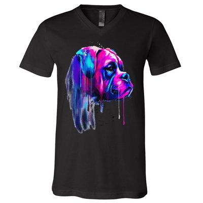 Colorful Boxer Dog Art Watercolor V-Neck T-Shirt