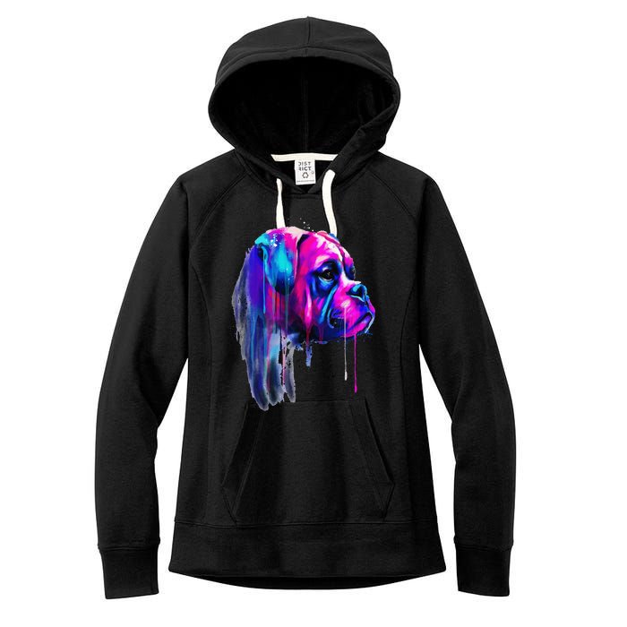 Colorful Boxer Dog Art Watercolor Women's Fleece Hoodie