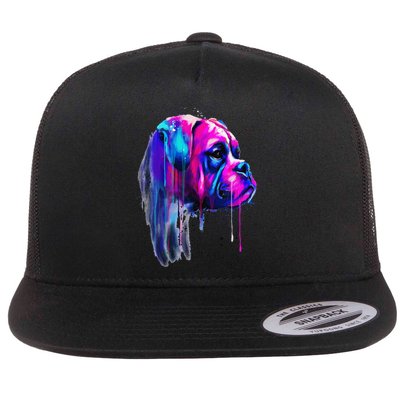 Colorful Boxer Dog Art Watercolor Flatbill Hat