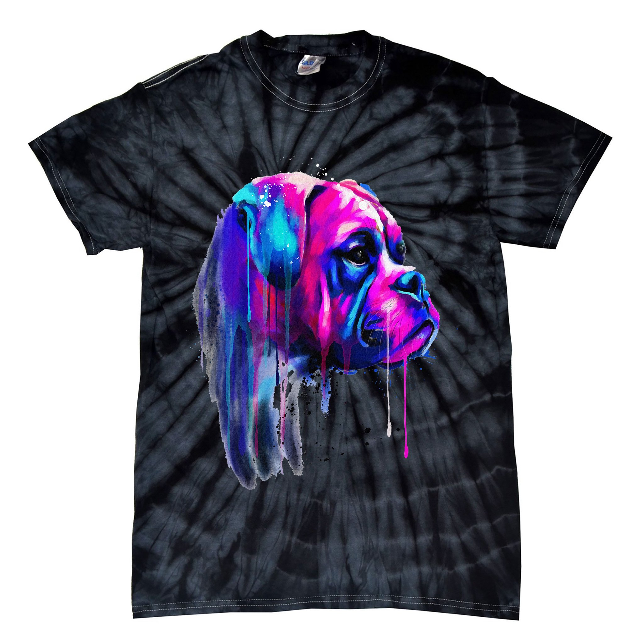 Colorful Boxer Dog Art Watercolor Tie-Dye T-Shirt