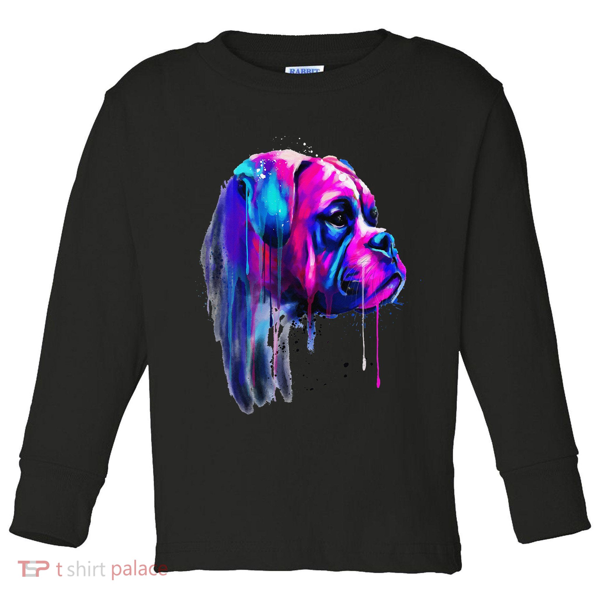 Colorful Boxer Dog Art Watercolor Toddler Long Sleeve Shirt