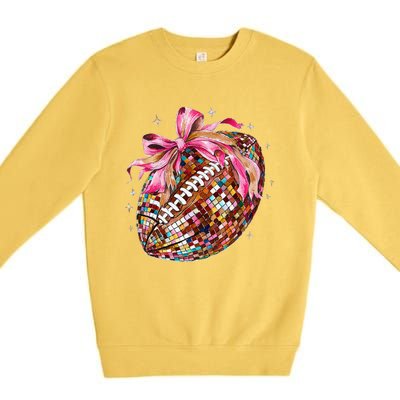 Coquette Bow Disco Funny Football Game Day Touchdown Season Gift Premium Crewneck Sweatshirt