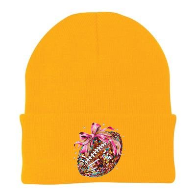 Coquette Bow Disco Funny Football Game Day Touchdown Season Gift Knit Cap Winter Beanie