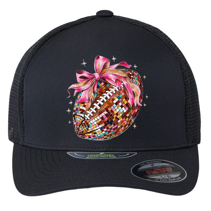 Coquette Bow Disco Funny Football Game Day Touchdown Season Gift Flexfit Unipanel Trucker Cap