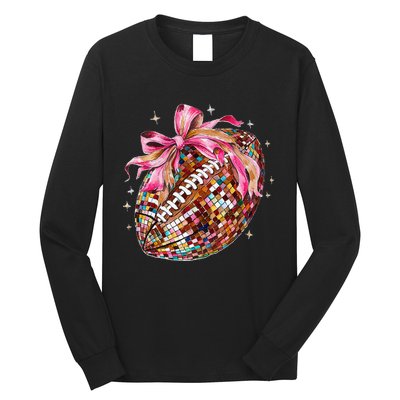 Coquette Bow Disco Funny Football Game Day Touchdown Season Gift Long Sleeve Shirt