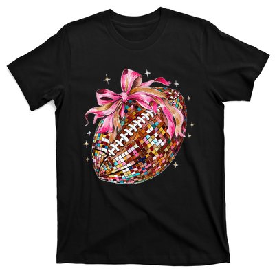 Coquette Bow Disco Funny Football Game Day Touchdown Season Gift T-Shirt