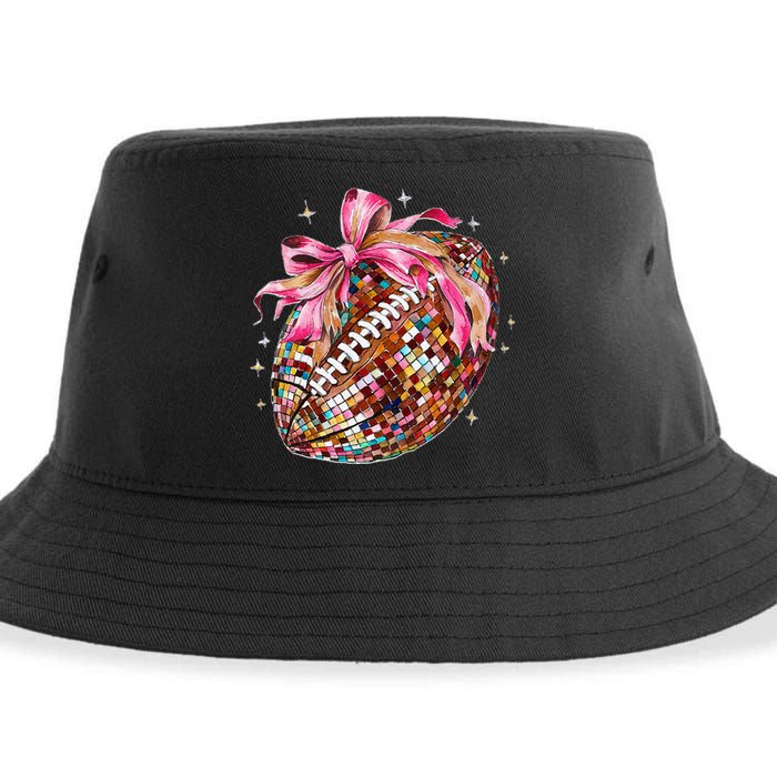 Coquette Bow Disco Funny Football Game Day Touchdown Season Gift Sustainable Bucket Hat