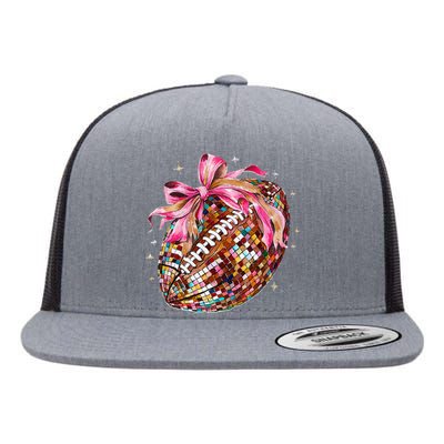 Coquette Bow Disco Funny Football Game Day Touchdown Season Gift Flat Bill Trucker Hat