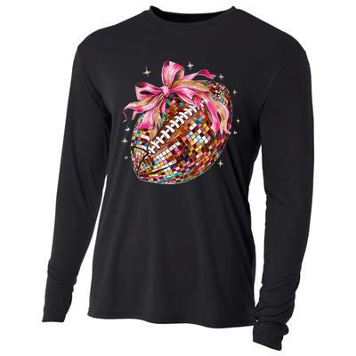 Coquette Bow Disco Funny Football Game Day Touchdown Season Gift Cooling Performance Long Sleeve Crew