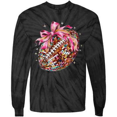 Coquette Bow Disco Funny Football Game Day Touchdown Season Gift Tie-Dye Long Sleeve Shirt