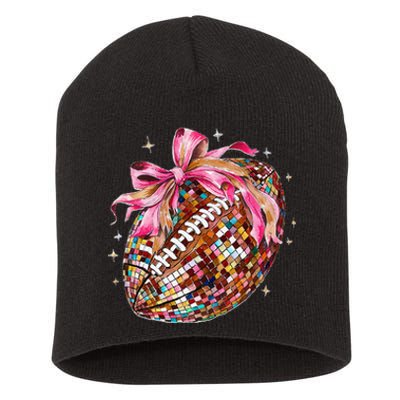 Coquette Bow Disco Funny Football Game Day Touchdown Season Gift Short Acrylic Beanie