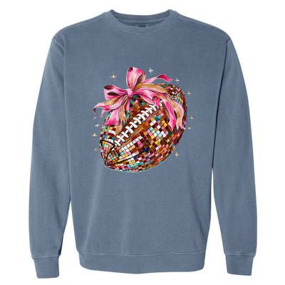 Coquette Bow Disco Funny Football Game Day Touchdown Season Gift Garment-Dyed Sweatshirt