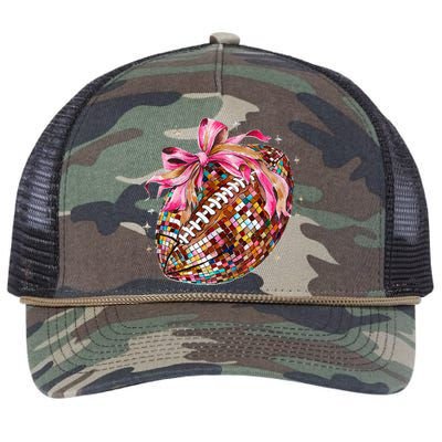 Coquette Bow Disco Funny Football Game Day Touchdown Season Gift Retro Rope Trucker Hat Cap