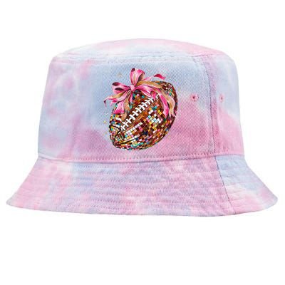 Coquette Bow Disco Funny Football Game Day Touchdown Season Gift Tie-Dyed Bucket Hat