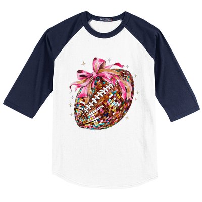 Coquette Bow Disco Funny Football Game Day Touchdown Season Gift Baseball Sleeve Shirt