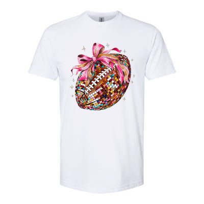 Coquette Bow Disco Funny Football Game Day Touchdown Season Gift Softstyle CVC T-Shirt