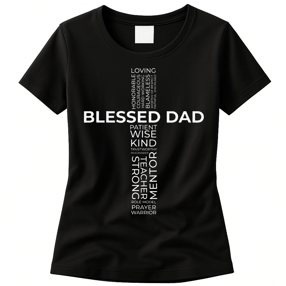Christian Blessed Dad Cross Fathers Day Womens T-Shirt