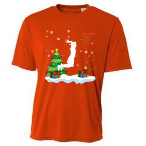 Christmas Basketball Dunk Santa Hat Snowflakes Tree Holiday Gift Cooling Performance Crew T-Shirt