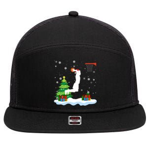 Christmas Basketball Dunk Santa Hat Snowflakes Tree Holiday Gift 7 Panel Mesh Trucker Snapback Hat