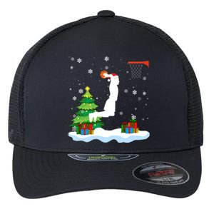 Christmas Basketball Dunk Santa Hat Snowflakes Tree Holiday Gift Flexfit Unipanel Trucker Cap