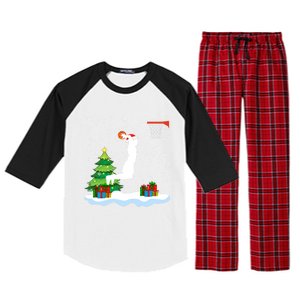 Christmas Basketball Dunk Santa Hat Snowflakes Tree Holiday Gift Raglan Sleeve Pajama Set