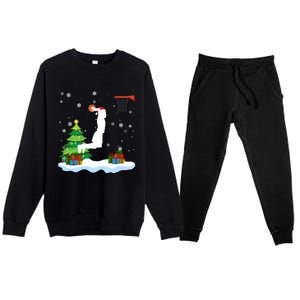 Christmas Basketball Dunk Santa Hat Snowflakes Tree Holiday Gift Premium Crewneck Sweatsuit Set