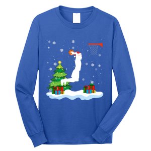 Christmas Basketball Dunk Santa Hat Snowflakes Tree Holiday Gift Long Sleeve Shirt