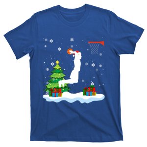 Christmas Basketball Dunk Santa Hat Snowflakes Tree Holiday Gift T-Shirt