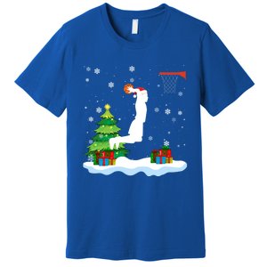 Christmas Basketball Dunk Santa Hat Snowflakes Tree Holiday Gift Premium T-Shirt